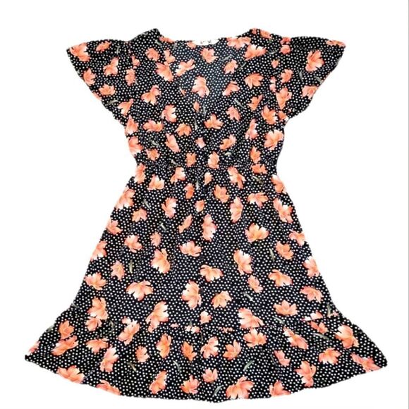 HINT OF BLUSH FLORAL POLKA-DOT DRESS W/ ELASTIC WAIST & DECORATIVE BUTTONS SZ.S - Picture 1 of 6